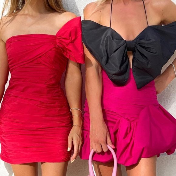 NWT Zara Bow Ruched Mini Dress size L - Picture 2 of 7